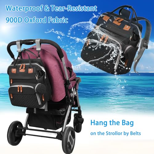 Jeryswet Baby Diaper Bags with Changing Station, Waterproof Large Capacity Diaper Bag Backpack for Moms Dads with USB Charging Port and Stroller Straps, Baby Shower Gifts, Black - color: Black