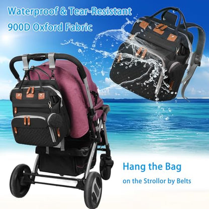 Jeryswet Baby Diaper Bags with Changing Station, Waterproof Large Capacity Diaper Bag Backpack for Moms Dads with USB Charging Port and Stroller Straps, Baby Shower Gifts, Black - color: Black