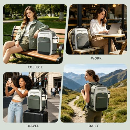 EMPSIGN 40L Travel Backpack for Women & Men, Airline Approved Carry On Backpack, TSA Personal Item Bag Waterproof, Overnight Weekender Essentials Backpacks for Business fits 17" Laptop, Army Green - color: Beige/Army Green/Black