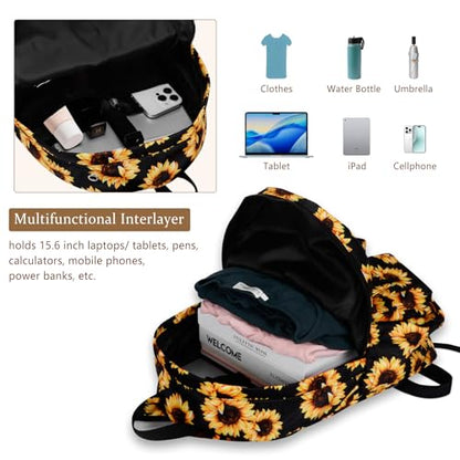 Women's Water-resistant Daypack Backpack, 15.6 Inch Laptop Compartment & Anti-Theft Pocket, Adjustable Padded Straps for Commuting, Travel, Work, College, Sunflower - color: Sunflower