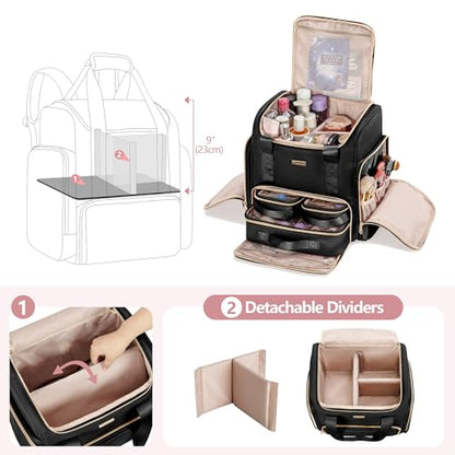 Large Makeup Backpack with 3 Clear Makeup Bags, Double Layers Professional Makeup Travel Case with Brushes Storage Section for Makeup Artists - color: Black