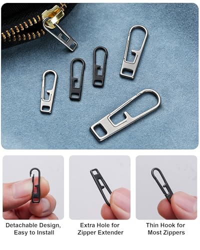 VIPERADE VAT1 Heavy Duty Titanium Zipper Pulls Replacement, Universal Zipper Pull Tab Repair Kit for Jackets, Coats, Suitcases, Luggage, Backpacks, Handbags and EDC Pouches (6 Black, 2S+2M+2L) - color: 6 Black, size: 2S+2M+2L