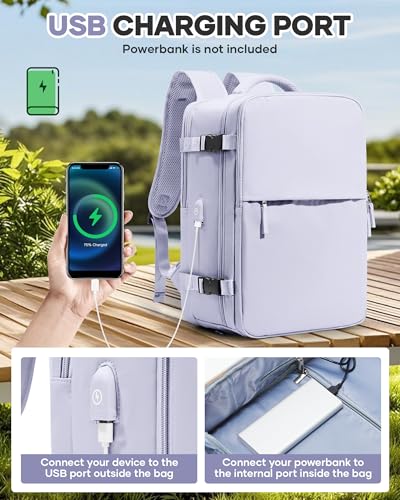 WONHOX Vacuum Seal Travel Backpack with Air Pump,Compression Vacpack Waterproof Carry On Backpack for Travel Women Men with Vacuum System,Airlines Approved Daypack Laptop Space Saver Bags,Lilac - color: B6-lilac(with Air Pump)