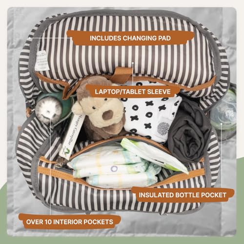 Parker Baby Co. Diaper Backpack - Large Diaper Bag with Insulated Pockets, Stroller Straps and Changing Pad -Birch Bag - Gray - color: Gray