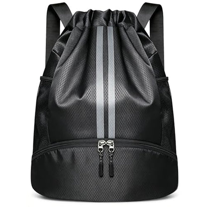 Drawstring Backpack Bag Sports Gym Backpack with Shoes Compartment for Soccer, Basketball, Swim, String Backpack Beach for Men and Women