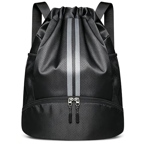 Drawstring Backpack Bag Sports Gym Backpack with Shoes Compartment for Soccer, Basketball, Swim, String Backpack Beach for Men and Women