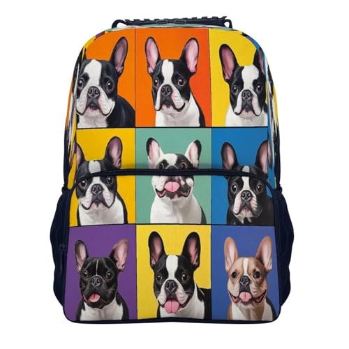Supdreamc Lightweight Backpack for Gym Travel Bicycle, Big Capacity Multipurpose Anti-Theft Carry On Bag, French Bulldog Pet Travel Hiking Bag Day Pack - color: Pattern 439