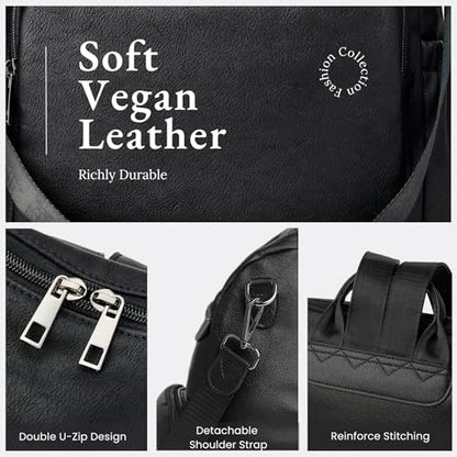 Anti-Theft Backpack Purse for Women, Convertible 3-in-1 Vegan Leather Backpack with Hidden Zipper, Adjustable Shoulder & Crossbody Bag for Travel and Daily Commute - color: A Black