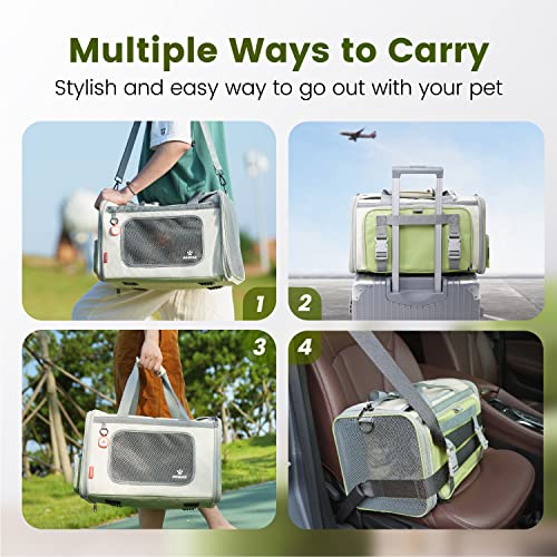 Pawaii Cat Carrier with ID Tag, TSA Airline Approved Soft Sided Collapsible Pet Travel Carrier, Portable Comfortable Convenient Foldable Cat Travel Bag | Up to 13 lbs, 16.9 x 10.6 x 10.6 in, QR pet ID tag, top entry, luggage sleeve, soft fleece pad, folda
