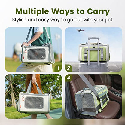 Pawaii Cat Carrier with ID Tag, TSA Airline Approved Soft Sided Collapsible Pet Travel Carrier, Portable Comfortable Convenient Foldable Cat Travel Bag | Up to 13 lbs, 16.9 x 10.6 x 10.6 in, QR pet ID tag, top entry, luggage sleeve, soft fleece pad, folda