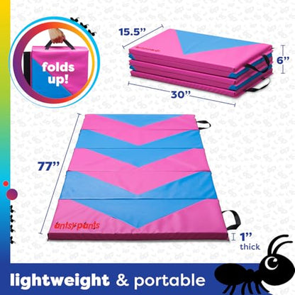 Antsy Pants Tumbling Mat for Kids – Gymnastics Mat, Easy to Clean, Sturdy, Foldable Tumbling Mats, Padded, Lightweight, Portable, Gymnastics Equipment for Active Play - color: 5-Fold PinkNeonBlue