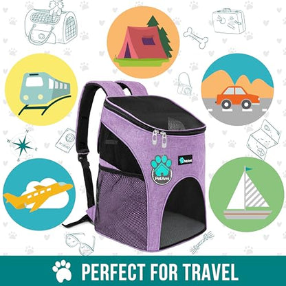 PetAmi Cat Backpack Carrier, Airline Approved Pet Carrier Backpack for Small Dogs and Large Cats, Soft Sided Collapsible Ventilated with Sherpa Bed for Hiking Travel, Max 18 lbs, Heather Purple - color: Heather Purple
