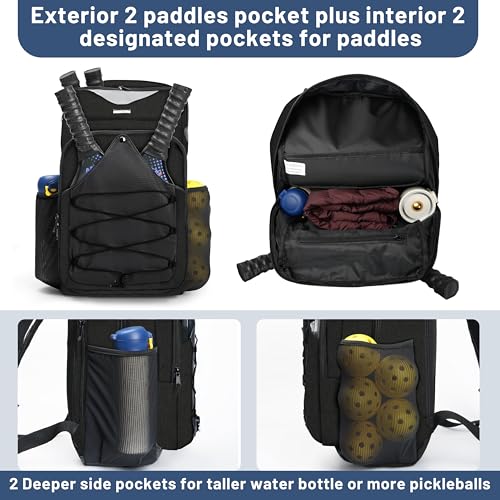 Pickleball Bag - Men's & Women's Pickleball Backpack, Adjustable Sling Bag with Large Capacity/Safety Pocket Ventilated Racket Compartments, Black - color: Black Pickball