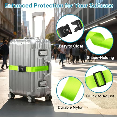Travel Inspira Luggage Straps for Suitcases with TSA Lock, Protect Your Luggage Anti-Burst, High Visibility Color, Easy to Identify Luggage Adjustable Heavy Duty Belt for 20-28Inch Suitcases - color: Apple Green