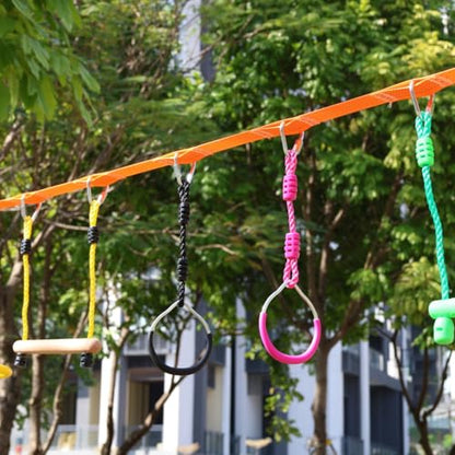 Multi-Color Ninja Rings & Monkey Bars - Adjustable Backyard Obstacle Course for Kids & Adults, Heavy-Duty Gymnastic Swing Rings, Ninjaline Slackline Training Kit (Black) - color: Black