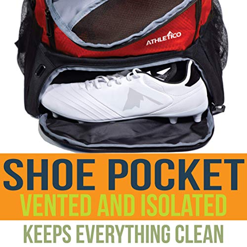 Athletico Youth Soccer Bag - Soccer Backpack & Bags for Basketball, Volleyball & Football | Includes Separate Cleat and Ball Compartment - color: Red