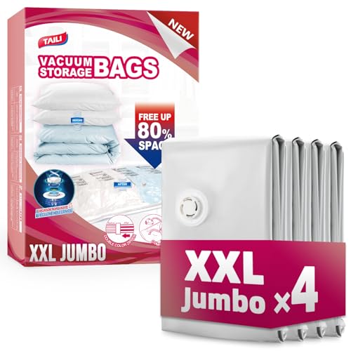 TAILI 4 Pack Vacuum Storage Bags, XXL Jumbo (47x39 Inch), Vacuum Sealed Bags for Comforter and Blankets, Bedding, Clothing, Giant Space Saver Bags for Huge Stuffed Toy - size: 4 XXL