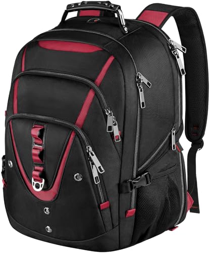 18.4 Inch Laptops Backpack, 55-60L Extra Large Travel Laptop Backpack, TSA Friendly Flight Approved and RFID Anti-Theft Pocket, Water Resistant Suiltable for Large Gaming Laptop - color: Black-red, size: 18inch(21.5*16.3*9.9")