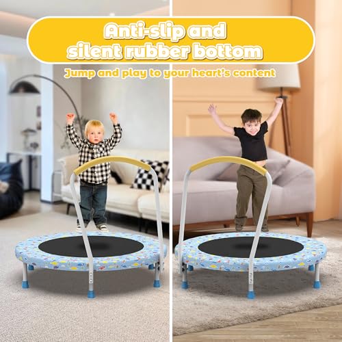 Mersco 36" Mini Toddler Trampoline with Handles, Indoor Quiet Kids Trampoline with Super Safety Mat and Durable Steel Frame, Indoor/Outdoor - color: Light Blue Print