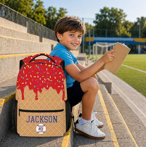Personalized Baseball Drip Backpack, Blue Ice Cream Print Travel Bag, Multi Pocket Everyday Backpack (#10) - color: #10