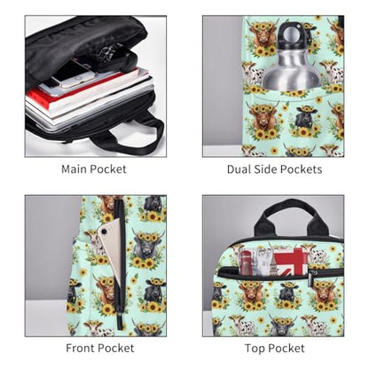Lightweight Daypack Highland Cows Sunflowers, Stands Upright, Padded Laptop Sleeve, for Commuters & Travel - color: Picture (226)