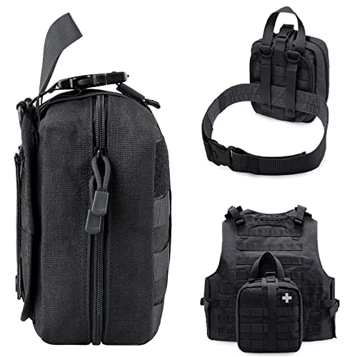 LIVANS 1000D First Aid Bag Empty Medical Ifak Pouch Molle EMT Pouches Rip-Away Tactical Military Trauma Emergency Medic Bag - color: Black(7.1"l X 3.5"w X 8"h)
