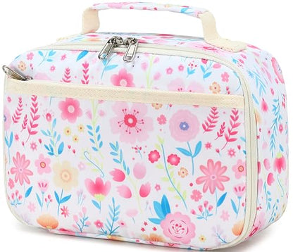 LEDAOU Lunch Bag Kids Lunch Box Girls Boys Insulated Lunch Bag Reusable Lunchbox for School Picnic Hiking Daycare - color: Colorful Flowers