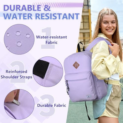 VX VONXURY Backpack for Men Women, Lightweight Kids School Bag, Classic Basic Laptop Bookbag for College Work Travel Hiking - color: Light Purple