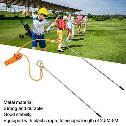 Golf Alignment Stick Swing Trainer Aid, Golf Training Equipment with Adjustable Elastic String 2.5M - 5M, Metal Posture Corrector for Putting and Swing Practice