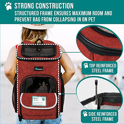 PetAmi Dog Backpack Carrier, Airline Approved 4-Way Entry Cat Backpack Carrier, Ventilated Mesh, Collapsible Pet Carrier for Small Puppy, Kitten, Hiking, Travel Car, Vet, up to 18 lbs, Red - color: Red