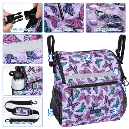 ZHCHG Wheelchair Bags, Wheelchair Backpack with Cup Holder, Wheelchair Bags to Hang on Back, Electric Wheel Chair Accessories, Large Storage Bag for Walker Rollator Purple Butterfly - style: Purple Butterfly