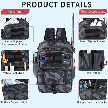 Fishing Backpack with Tackle Boxes,Fishing Sling Tackle Bag with Rod Holder Waterproof Fishing Bag with Fishing Gear, Fishing Gifts for Men Women Gear Combo Kit,Black - color: Black