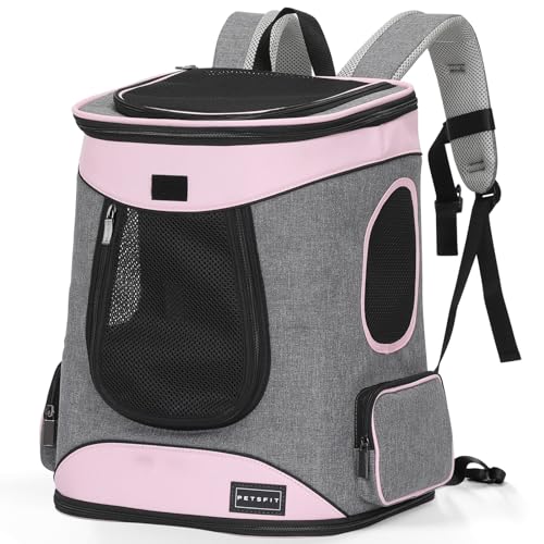 Petsfit Dog Backpack Carrier with Upgrade Waist Cushion Design to Better Fit the Waist, Suitable for Small and Medium Dogs Cats, and Rabbits up to 18 Pounds - color: aPink