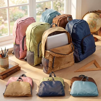 24 Pack Neutral 17 Inch Foldable Backpacks in Bulk Lightweight Classic Basic Book Bags Elementary Backpack for Travel Camp Donations - color: Neutral