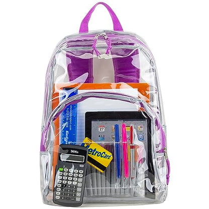 Eastsport Clear Backpack Stadium Approved See Through Transparent Heavy Duty with Padded Adjustable Straps (Clear/Purple/Splatter) - color: Clear/Purple/Splatter