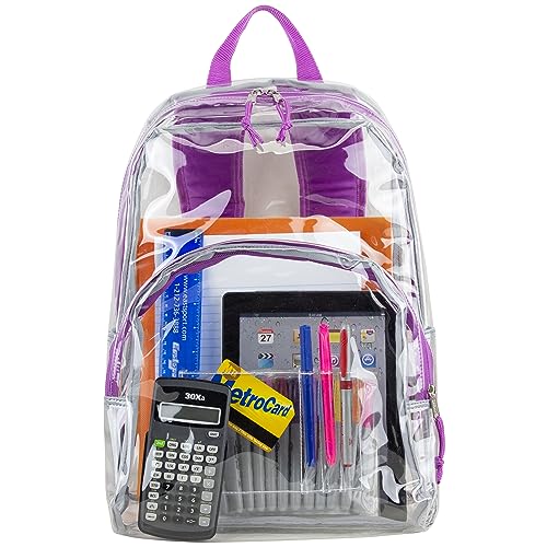 Eastsport Clear Backpack Stadium Approved See Through Transparent Heavy Duty with Padded Adjustable Straps (Clear/Purple/Splatter) - color: Clear/Purple/Splatter