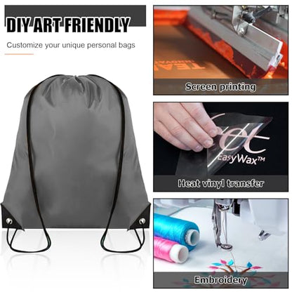 Grneric Drawstring Backpack Bulk 100Pcs Cinch Bag, Polyester Drawstring Bags for Gym Beach Sports Short Trip Party (Grey) - color: Grey