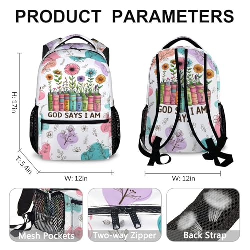 Kids Backpack School Backpacks for Girls Christian, Floral Gad Say Bookbag for Students Preschool Kindergarten Elementary Middle - color: White