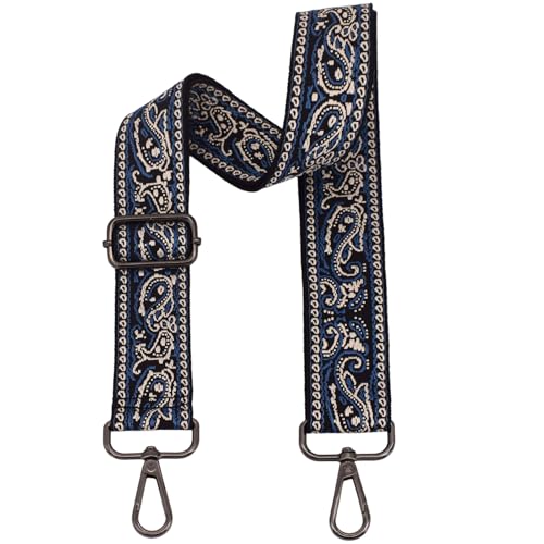 Replacement Purse Strap Shoulder Strap Adjustable Crossbody Strap for Women Crossbody Wide Shoulder Bag - color: Blue Paisley-Black Metal