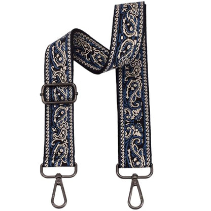 Replacement Purse Strap Shoulder Strap Adjustable Crossbody Strap for Women Crossbody Wide Shoulder Bag - color: Blue Paisley-Black Metal