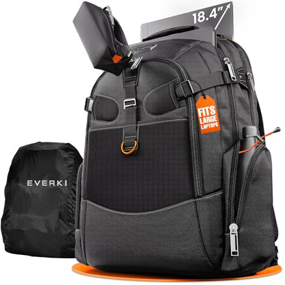 EVERKI Business 120 Laptop Backpack 40L with Rain Cover - Large Compartment Fits Up To 18.4", Travel Friendly Lightweight Business & Office Bag, 180° Fold-Out Design, Multiple Padded Pockets, Black - style: Business 120