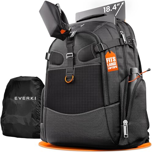 EVERKI Business 120 Laptop Backpack 40L with Rain Cover - Large Compartment Fits Up To 18.4", Travel Friendly Lightweight Business & Office Bag, 180° Fold-Out Design, Multiple Padded Pockets, Black - style: Business 120