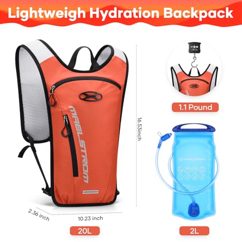 Maelstrom Hydration Backpack, Hiking Backpack with 2L Water Bladder, Running Hydration Vest for Cycling Hiking Rave for Men Women - color: Orange