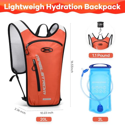 Maelstrom Hydration Backpack, Hiking Backpack with 2L Water Bladder, Running Hydration Vest for Cycling Hiking Rave for Men Women - color: Orange