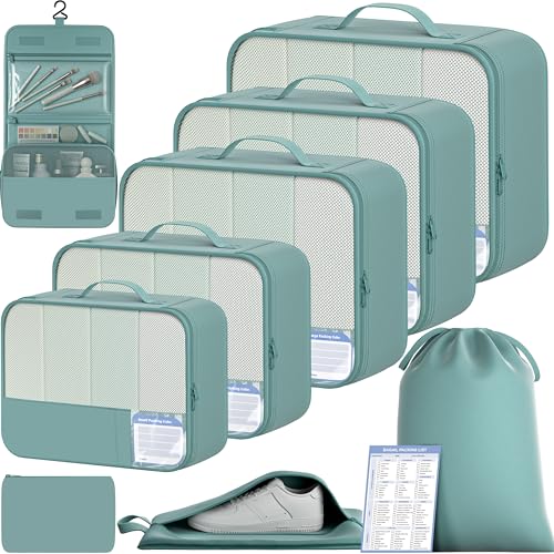 BAGAIL 9 Set Packing Cubes with Packing List Luggage Packing Organizers for Travel Accessories (Dusty Blue) - color: Dusty Blue