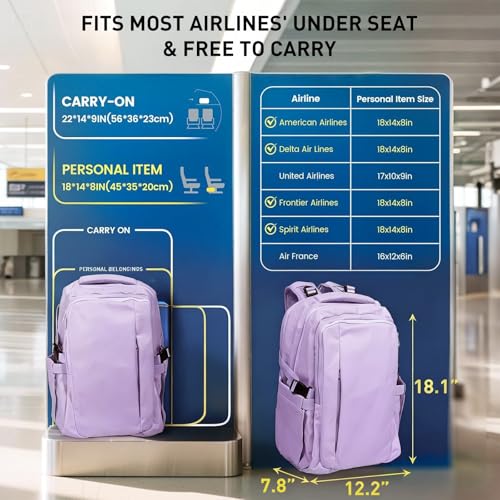 Travel Backpack for Women Men Carry on Backpack, Airline Approved Large Travel Bag Flight Approved Personal item, 15.6 Inch Laptop Backpack Casual Daypack for Weekender Business Hiking-PURPLE - color: Purple