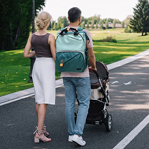Hap Tim Baby Diaper Bag for Boys Girls, Large Backpack Diaper Bags with Double Compartments, Baby Registry Search Shower Gifts Stuff Newborn Must Haves, Green（7340-GR） - color: Green