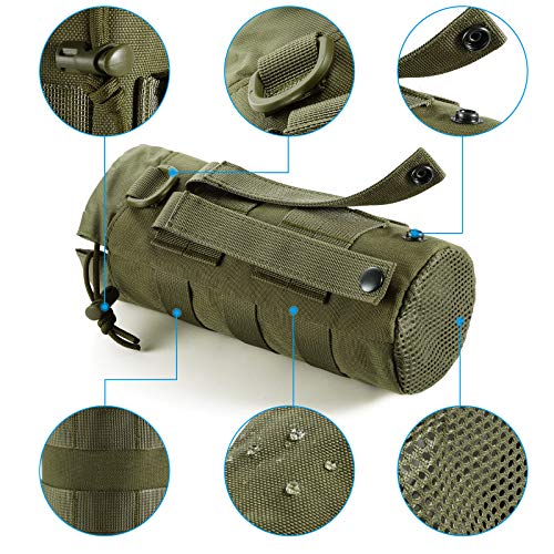 FRTKK Tactical MOLLE Water Bottle Pouch with Drawstring Open Top & Mesh Bottom, Military Water Bottle Holder Bag Sports Travel Hydration Carrier - color: Army green