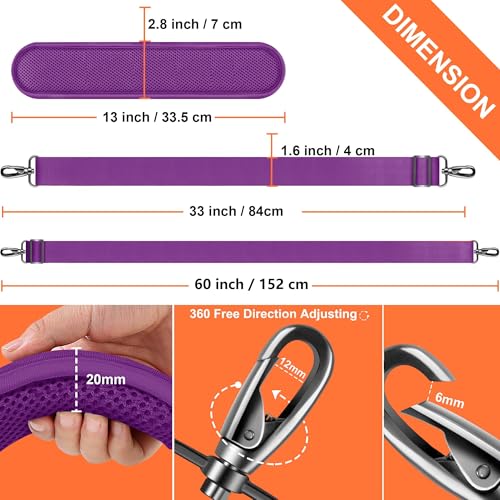 ZINZ 60 Inch Shoulder Strap with Removable Ultra-Thick Pad, Adjustable Buckles Shoulder Crossbody Strap for Luggage Bag - color: Purple