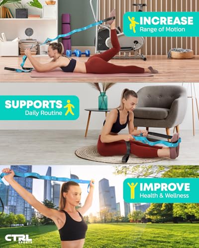 Stretching Strap with Loops - Non Elastic Stretch Band for Physical Therapy, Yoga Strap for Stretching Equipment, Stretch Bands for Exercise and Flexibility - Fascia, Hamstring & Leg Stretcher Belt - style: 10 Loops - Blue